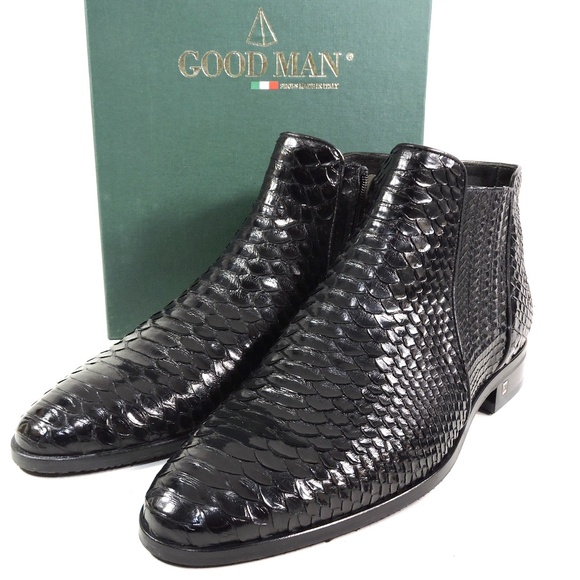 GOODMAN 🇮🇹 MEN'S BLACK SOFT PYTHON LEATHER COMFORT BOOTS - Picture 8 of 8